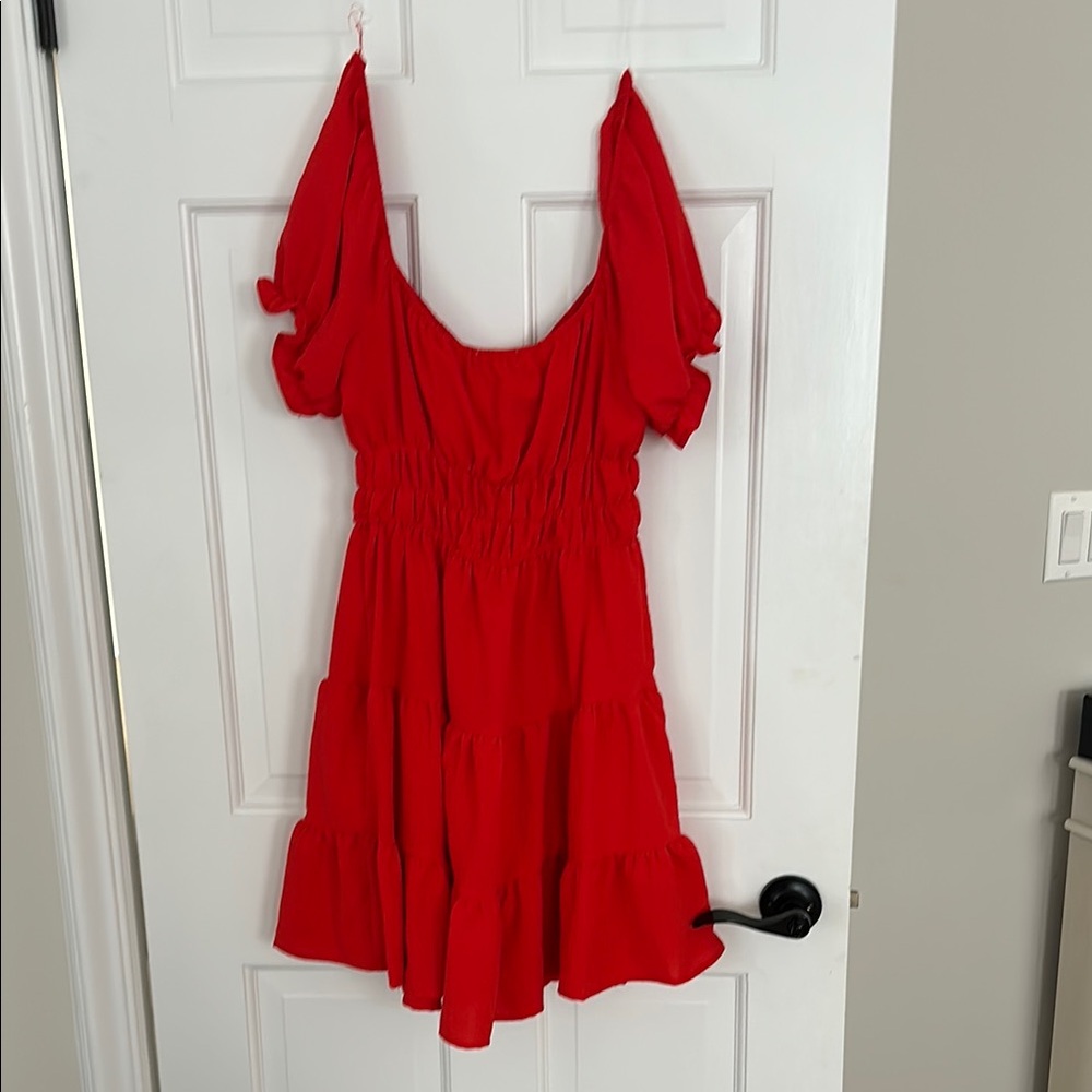 Red Off the shoulder Ruffled Dress